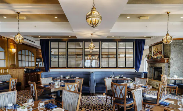 furniture, table, ceiling, lighting, restaurant, light fixture