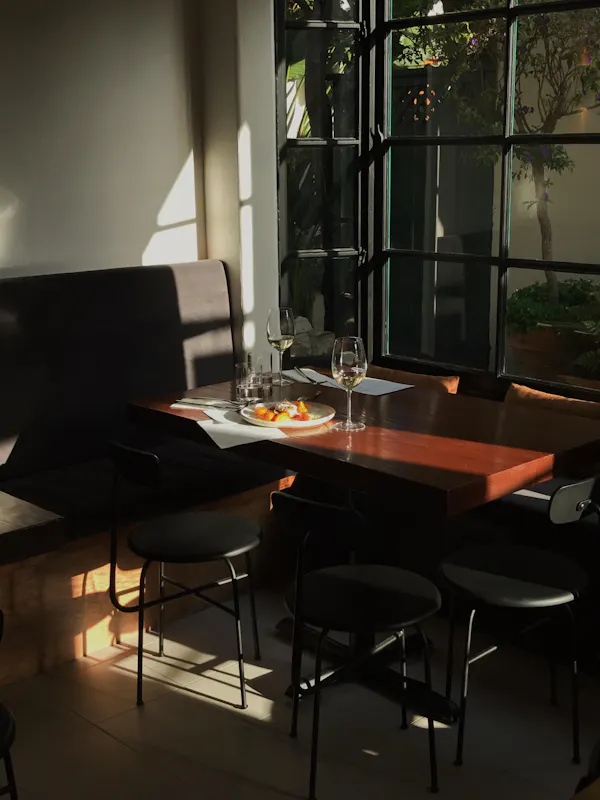 table, furniture, building, chair, plant, wood