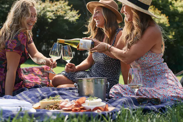 alcoholic drink, bottle, hat, tableware, picnic, drinkware