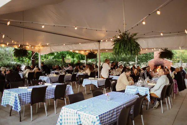 furniture, table, chair, event, restaurant, tablecloth