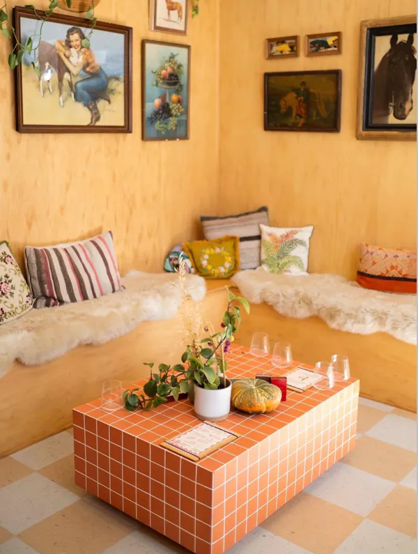 furniture, yellow, orange, flooring, floor, room
