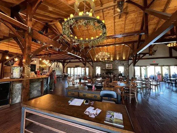 restaurant, ceiling, chandelier, light fixture, chair, hardwood