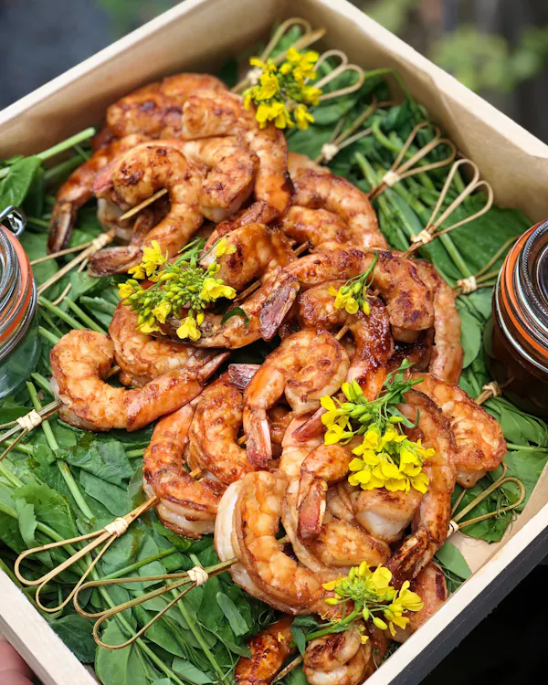 food, ingredient, seafood, grilling, shrimp, tableware