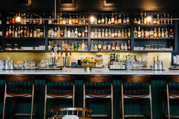 bar, pub, restaurant, barware, bar stool, shelf