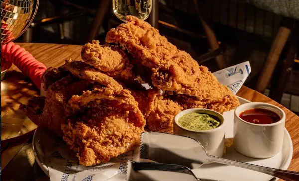 food, fried food, tableware, ingredient, meat, chicken