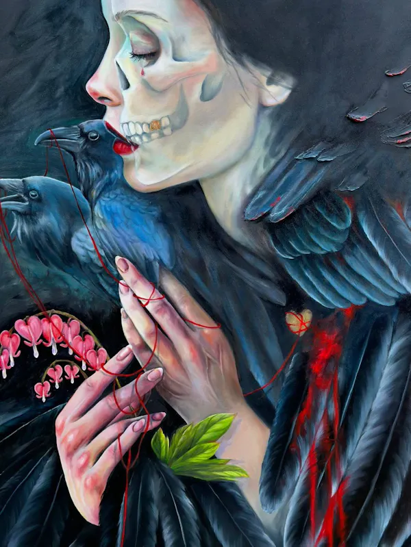 bird, wing, crows, fictional character, painting, paint