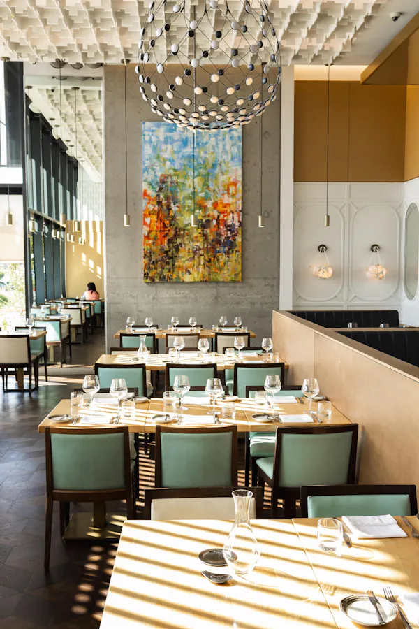 furniture, table, ceiling, chair, chandelier, restaurant