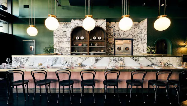 restaurant, furniture, light fixture, cafeteria, chair, bar