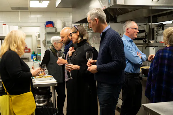 outerwear, coat, conversation, cooking, food, customer
