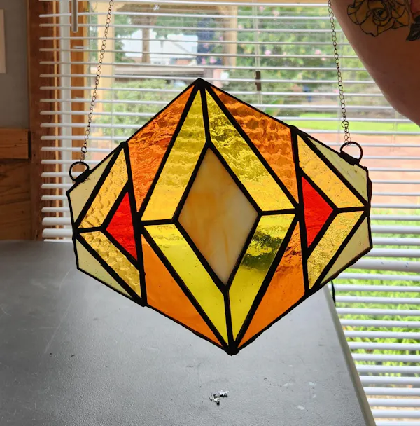yellow, orange, glass, stained glass, triangle, lampshade