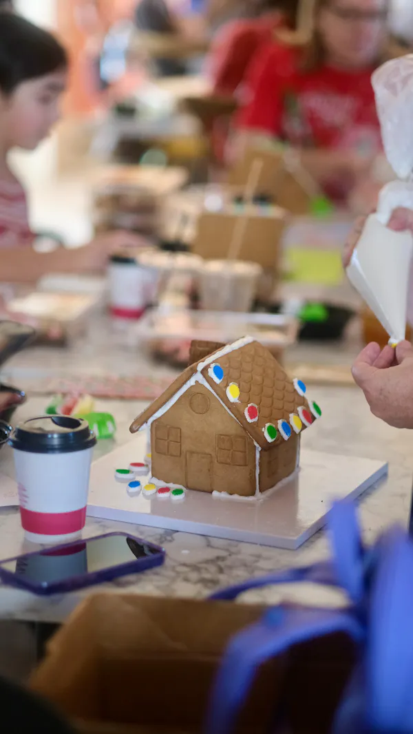 gingerbread house, child, food, nail