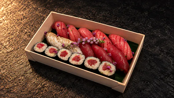 food, ingredient, sushi, recipe, meat, garnish