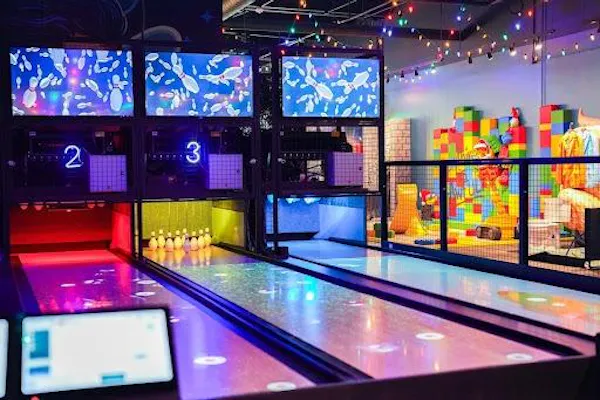 lighting, ceiling, indoor games and sports, recreation room, bowling equipment, light fixture