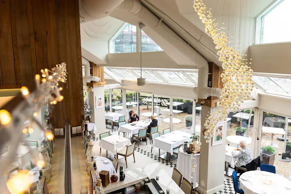furniture, ceiling, lighting, restaurant, table, chair