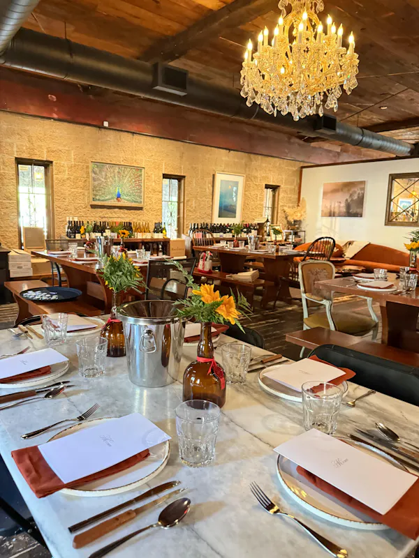 furniture, table, chair, restaurant, ceiling, light fixture