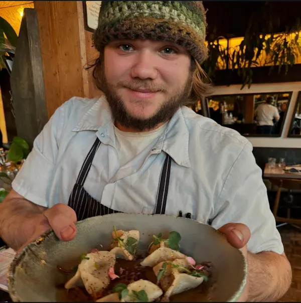 food, tableware, beard, smile, facial hair, ingredient