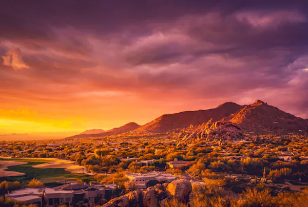 sky, mountainous landforms, nature, afterglow, sunset, horizon