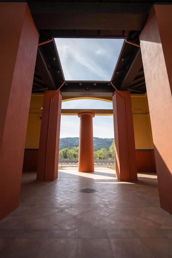 orange, brown, composite material, column, wood stain, design
