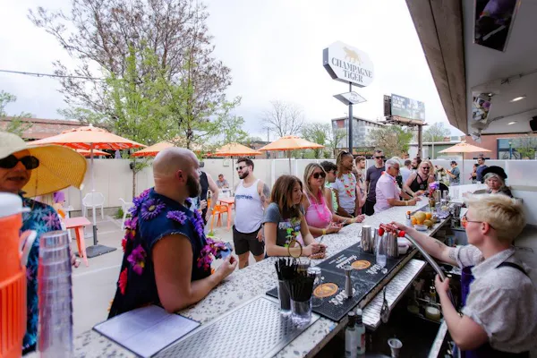 leisure, pole, crowd, umbrella, customer, party