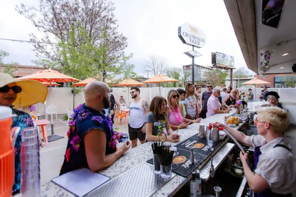 leisure, pole, crowd, umbrella, customer, party