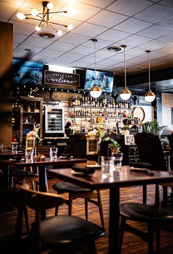 lighting, light fixture, restaurant, ceiling, barware, bar