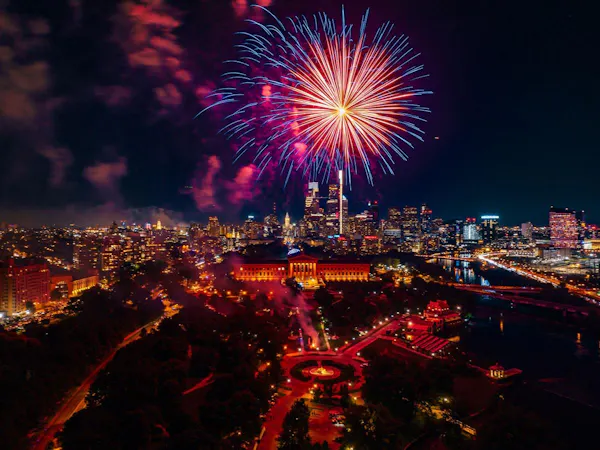 fireworks, night, red, event, city, metropolitan area