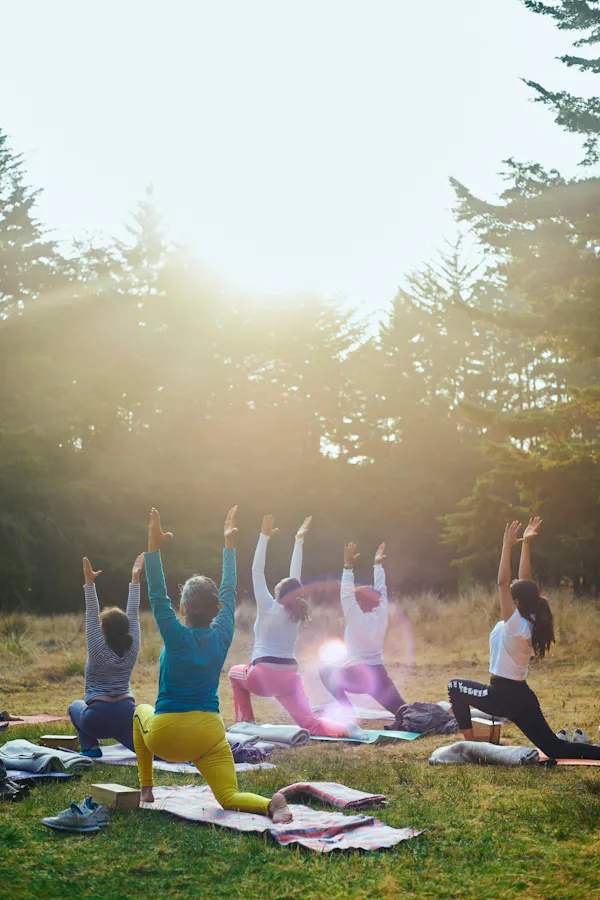 exercise, yoga, physical fitness, people in nature, leisure, yoga pants
