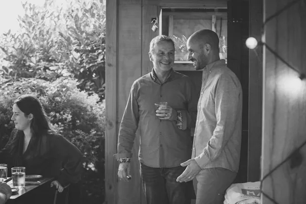 photograph, smile, shirt, standing, monochrome photography, monochrome