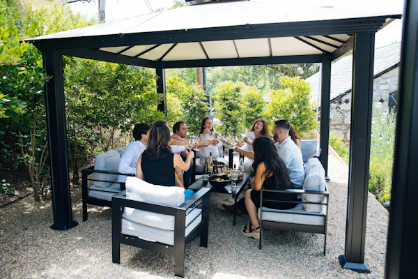 furniture, outdoor furniture, chair, table, outdoor table, shade