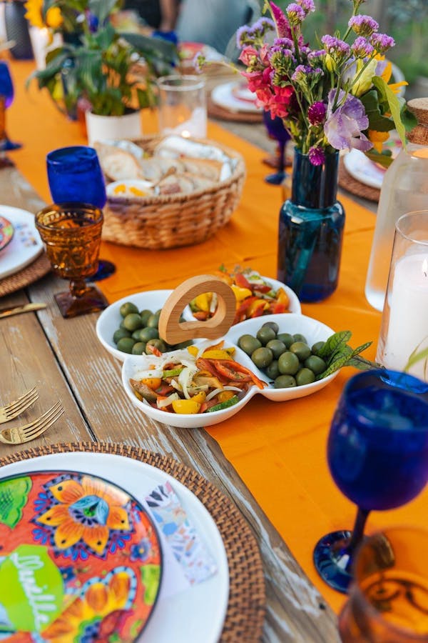 food, tableware, table, dishware, blue, plate