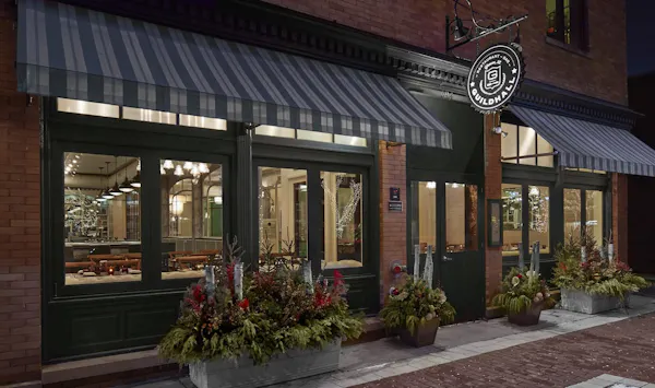 facade, door, brick, awning, brickwork, restaurant