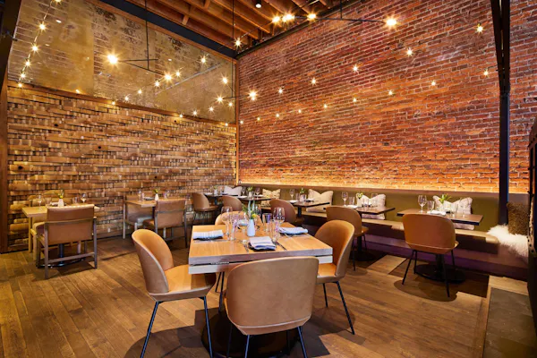 brown, brick, restaurant, wood stain, chair, varnish