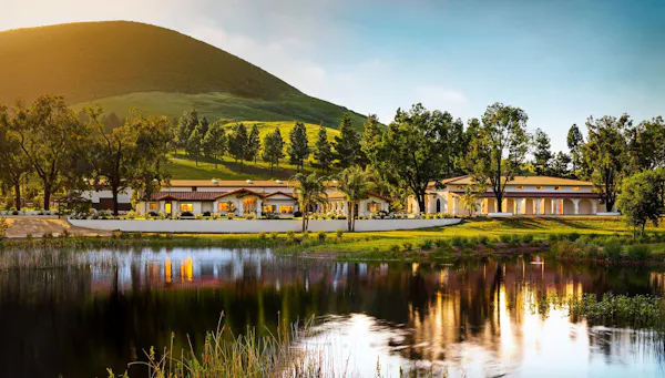 reflection, estate, mountain range, valley, mansion, pond