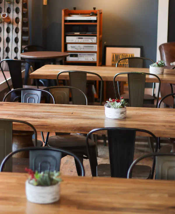 furniture, wood, table, chair, restaurant, dining room