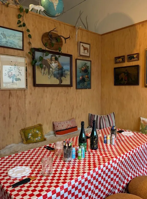 furniture, table, tablecloth, chair, textile, drinkware