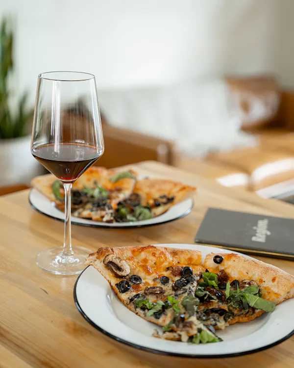 food, tableware, ingredient, table, pizza, stemware