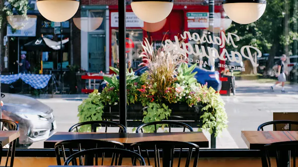 restaurant, outdoor table, chair, awning