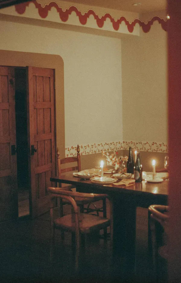 table, property, furniture, tableware, candle, building