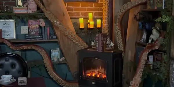 furniture, lighting, living room, hearth, wood stain, lamp