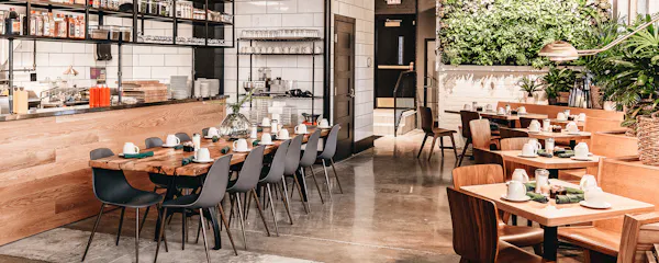 restaurant, room, furniture, building, property, table