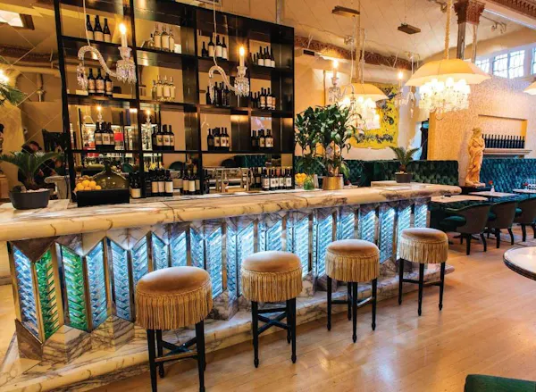 chandelier, furniture, light fixture, ceiling, lighting, restaurant