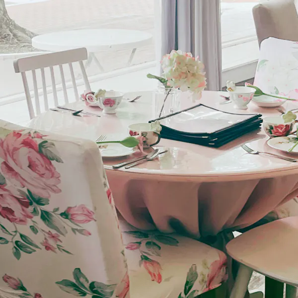 furniture, table, pink, textile, chair, tableware