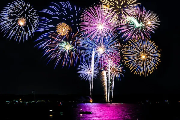 fireworks, water, light, nature, purple, lighting