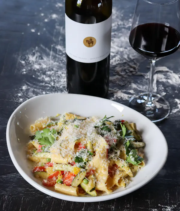 food, tableware, ingredient, pasta, bottle, alcoholic drink