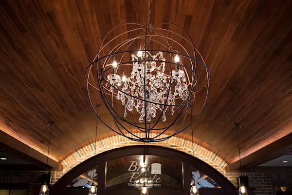 light fixture, chandelier, ceiling, lighting, natural material, wood stain