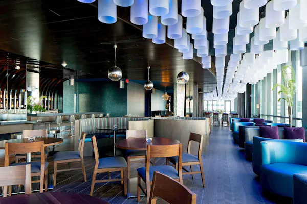 furniture, ceiling, chair, restaurant, glass, commercial building