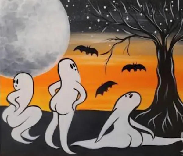 illustration, animation, ghost, moon, fictional character, paint