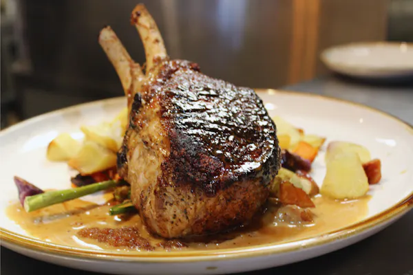 food, tableware, rack of lamb, plate, recipe, ingredient
