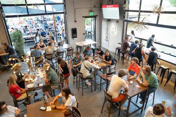 furniture, restaurant, chair, customer, crowd, conversation
