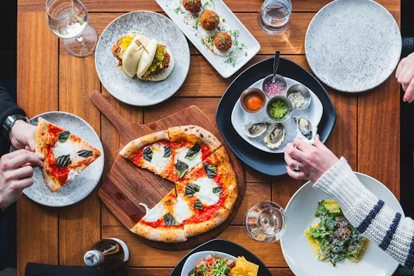 food, tableware, pizza, ingredient, dishware, fast food